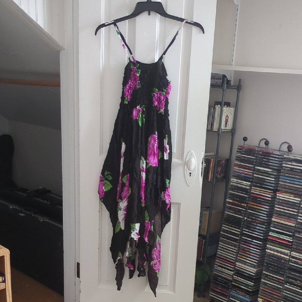 Asymmetrical Black and Purple Sundress